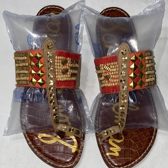 Sam Edelman Red and Gold Beaded Sandals - Picture 1 of 10